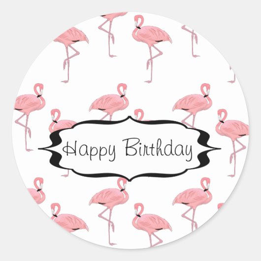 Happy Birthday Pink Flamingo Muster Runder Aufkleber (Vorderseite)