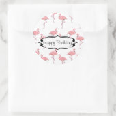 Happy Birthday Pink Flamingo Muster Runder Aufkleber (Tasche)