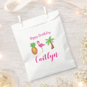Happy Birthday Pink Flamingo Palm Tree Ananas Geschenktütchen (Ausgeschnitten)