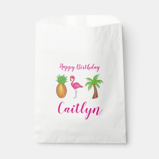 Happy Birthday Pink Flamingo Palm Tree Ananas Geschenktütchen (Vorderseite)