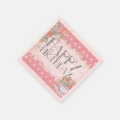 Happy Birthday Pink Floral Paper Cocktail Napkin Serviette (Ecke)