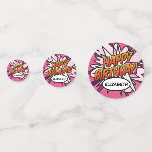 HAPPY BIRTHDAY Pink Fun Retro Comic Book Konfetti (Rückseiten)