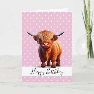 HAPPY BIRTHDAY Pink GIRL LONG HAIR BROWN COW CARD Karte