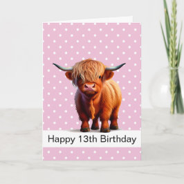 HAPPY BIRTHDAY Pink GIRL LONG HAIR BROWN COW CARD Karte