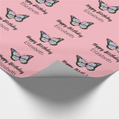 Happy Birthday Pink Girl's Name Butterfly Geschenkpapier (Ecke)
