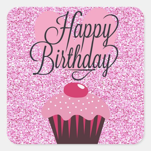 Happy Birthday Pink Glitzer Cupcake Stickers (Vorderseite)
