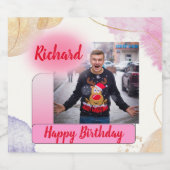 Happy Birthday Pink Gradient Moderne Hinzufügen Fo Schaumweinetikett (Einzelnes Label)