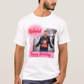 Happy Birthday Pink Gradient Moderne Hinzufügen Fo T-Shirt (Vorderseite)