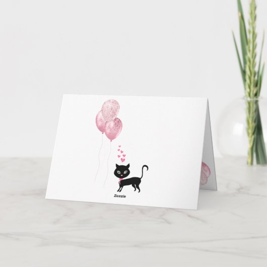 Happy Birthday Pink Heart Eiffel Tower Cat Karte (Rückseite)