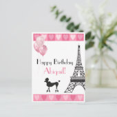 Happy Birthday Pink Heart Eiffel Tower Poodle Postkarte (Stehend Vorderseite)