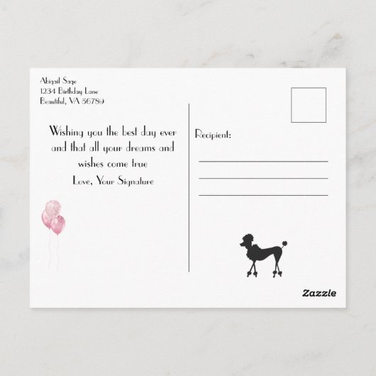 Happy Birthday Pink Heart Eiffel Tower Poodle Postkarte (Rückseite)