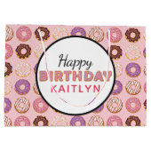 HAPPY BIRTHDAY Pink Iced Donuts Muster mit Namen Große Geschenktüte (Rückseite)