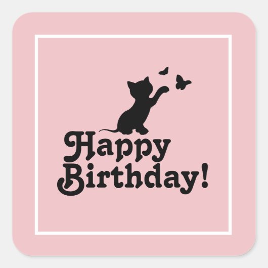 Happy Birthday Pink Kitten Cat Butterfly Sticker (Vorderseite)