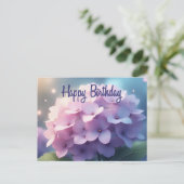 Happy Birthday Pink Lila Hydrangea Blume Postkarte (Stehend Vorderseite)