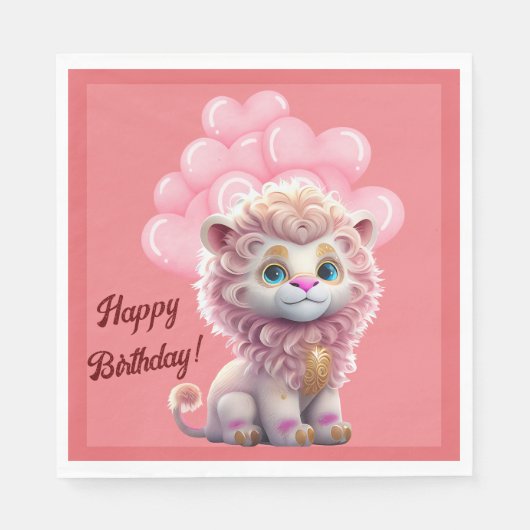 Happy Birthday Pink Lion Serviette (Vorderseite)