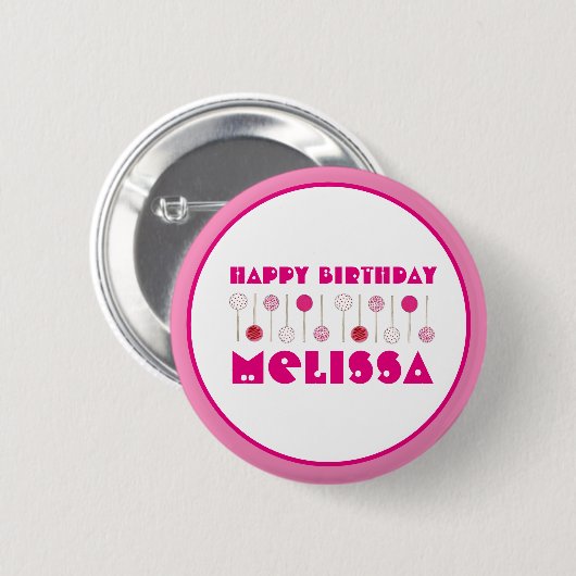 Happy Birthday Pink Mattiert Cake Pops Gastgeschen Button (Vorne & Hinten)