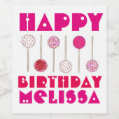 Happy Birthday Pink Mattiert Cake Pops Gastgeschen Weinetikett (Einzelnes Label)