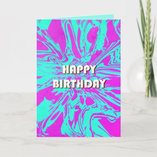 Happy Birthday Pink Mint Green Psychedelic Blume Karte (Vorderseite)