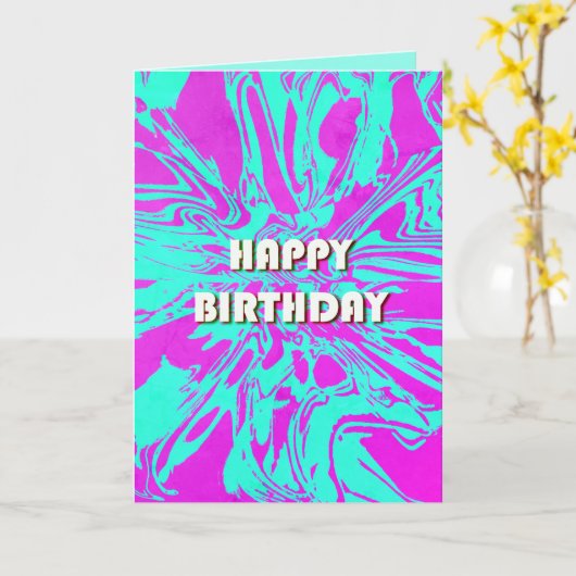 Happy Birthday Pink Mint Green Psychedelic Blume Karte (Gelbe Blume)