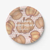 Happy Birthday Pink & Orange Pumpkin Party  Pappteller (Vorderseite)