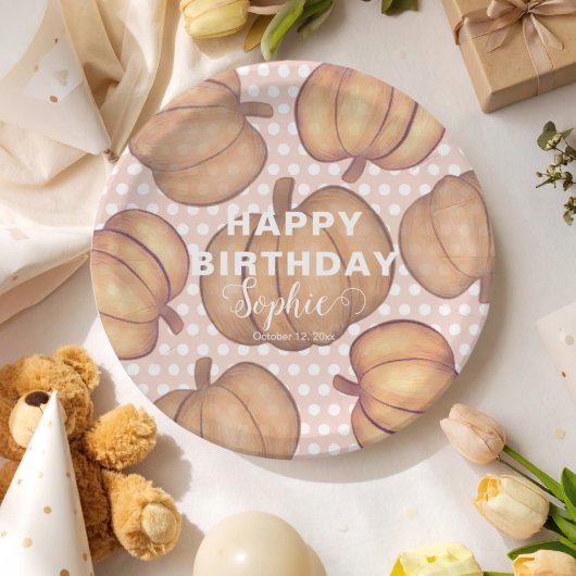 Happy Birthday Pink & Orange Pumpkin Party  Pappteller