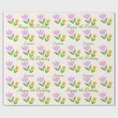 Happy Birthday Pink Orange Tulips Cute Custom Name Geschenkpapier (Flach)