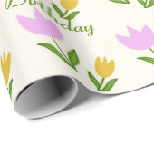 Happy Birthday Pink Orange Tulips Cute Custom Name Geschenkpapier (Rolleneckpunkt)
