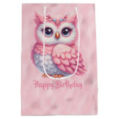 Happy Birthday Pink Owl on Pink Mittlere Geschenktüte (Rückseite)