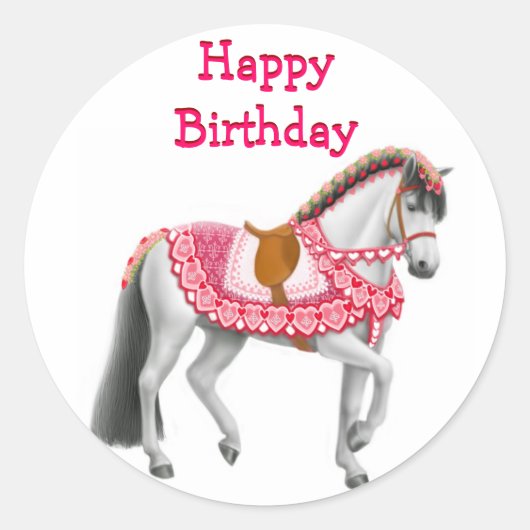 Happy Birthday Pink Parade Horse Sticker (Vorderseite)