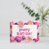 Happy Birthday Pink Peony Blume Postkarte (Stehend Vorderseite)