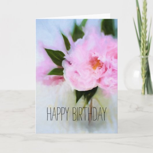Happy Birthday Pink Peony Bouquet Illustration Karte (Vorderseite)