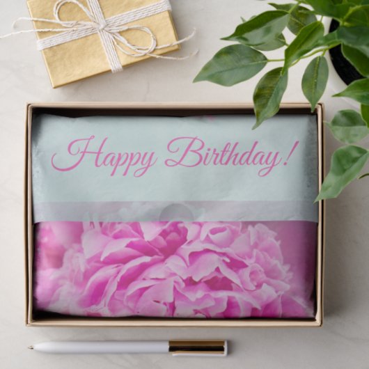 Happy Birthday Pink Peony Pastel Seidenpapier (Geschenk)