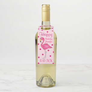 Happy Birthday Pink Polka Dot Flamingo Bird Gefall Flaschenanhänger