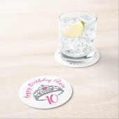 Happy Birthday Pink Princess Party Tiara Crown Runder Pappuntersetzer (Vor Ort)