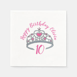 Happy Birthday Pink Princess Party Tiara Crown Serviette