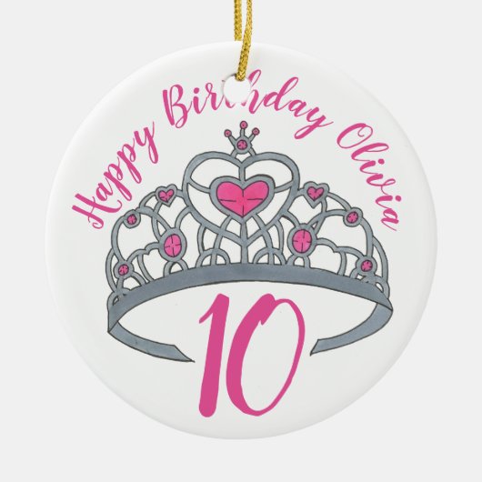 Happy Birthday Pink Princess Tiara Crown Keramik Ornament (Vorne)