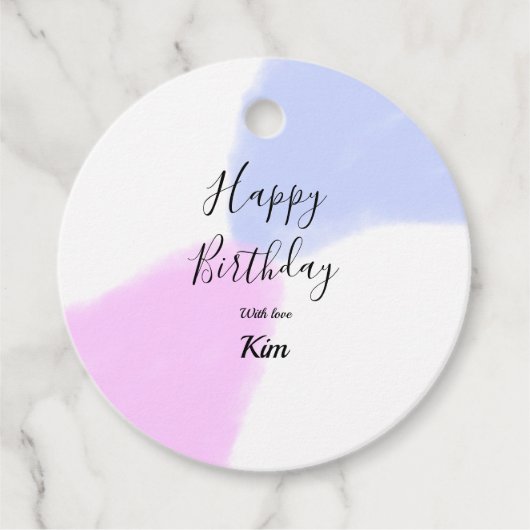 Happy birthday pink purple pastel name simple eleg geschenkanhänger (Vorderseite)