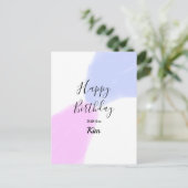 Happy birthday pink purple pastel name simple eleg postkarte (Stehend Vorderseite)