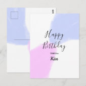 Happy birthday pink purple pastel name simple eleg postkarte (Vorne/Hinten)