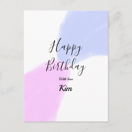 Happy birthday pink purple pastel name simple eleg postkarte (Vorderseite)