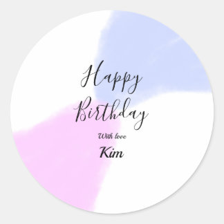 Happy birthday pink purple pastel name simple eleg runder aufkleber