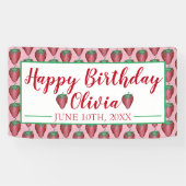 Happy Birthday Pink Red Sweet Strawberry Berries Banner (Horizontal)