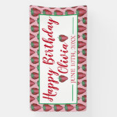 Happy Birthday Pink Red Sweet Strawberry Berries Banner (Vertikal)