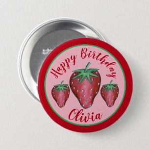 Happy Birthday Pink Red Sweet Strawberry Berries Button