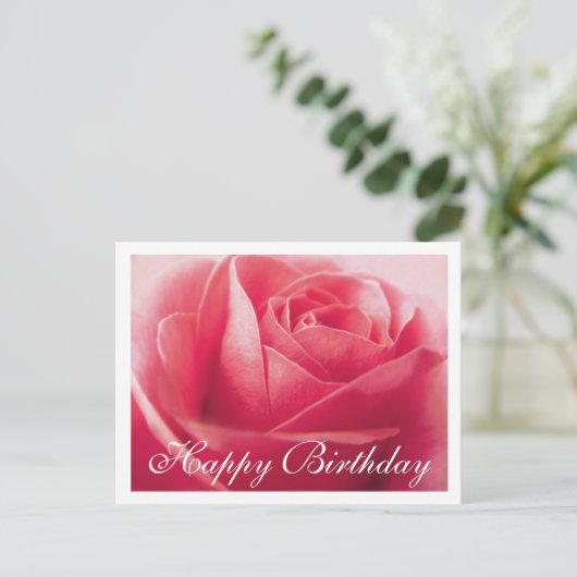 Happy Birthday Pink Rose Gruß Postkarte (Stehend Vorderseite)
