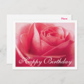 Happy Birthday Pink Rose Gruß Postkarte (Vorne/Hinten)