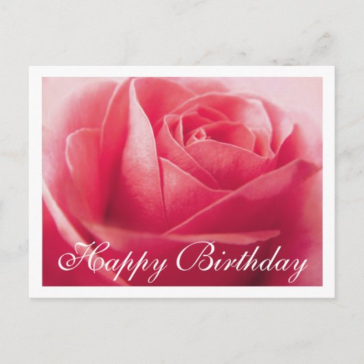 Happy Birthday Pink Rose Gruß Postkarte (Vorderseite)