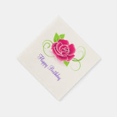 Happy Birthday Pink Rose Illustration Serviette (Ecke)