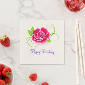 Happy Birthday Pink Rose Illustration Serviette (Beispiel)