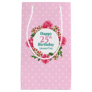 Happy Birthday Pink Rose Red White Petunia Polka Kleine Geschenktüte